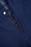 Macacões jeans skinny azul escuro casual patchwork sólido gola redonda manga curta