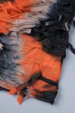 Orange Sexy Print Bandage Tie-Dye rückenfreie Neckholder ärmellose Kleider