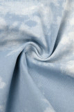 Duas peças de manga comprida com estampa casual azul bebê tie-dye