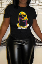Schwarzes, lässiges, tägliches Patchwork-T-Shirt mit O-Ausschnitt