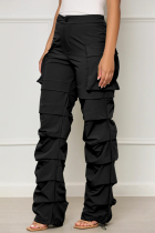 Черный уличный однотонный пэчворк с завязками и карманами в складку, прямые однотонные брюки со средней талией средней посадки