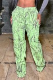 Pantalon décontracté imprimé patchwork régulier conventionnel à imprimé complet vert