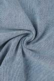 Faldas de mezclilla flacas de cintura alta rasgadas sólidas casuales azules