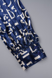 Blå Casual Print Patchwork Vik Turtleneck långärmade klänningar