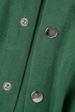 Green Casual Solid Patchwork Turndown Collar Long Sleeve Regular Denim Romper