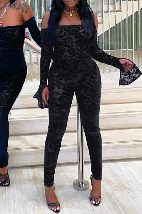 Zwarte sexy casual effen rugloze skinny jumpsuits met schouderbandjes