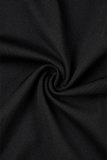 Svarta Casual Solid Patchwork V-hals långärmade klänningar