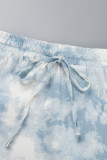 Duas peças de manga comprida com estampa casual azul bebê tie-dye