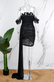 Черные сексуальные однотонные лоскутные платья с открытой спиной и открытыми плечами