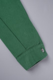 Macacão jeans verde casual sólido patchwork gola redonda manga longa regular