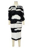 Robes de jupe crayon à col en V en patchwork d'impression de rue noir et blanc