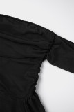 Zwart sexy effen patchwork backless off-shoulder gewikkelde rokjurken