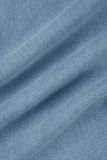 Combinaisons casual uni patchwork col rabattu manches courtes skinny denim bleu clair