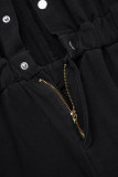 Black Casual Solid Patchwork Turndown Collar Long Sleeve Regular One Pieces Romper Denim Romper