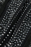 Zwart sexy patchwork hete boorklinknagels doorzichtige coltrui met lange mouwen twee stukken
