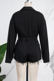 Apricot Casual Solid Patchwork Turndown Collar Long Sleeve Regular One Pieces Romper Denim Romper