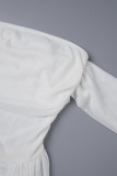 Blanco sexy sólido patchwork sin espalda fuera del hombro envuelto falda vestidos