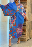 Robes de jupe crayon à col en V et patchwork imprimé rue bleu blanc