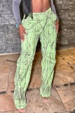 Pantalon décontracté imprimé patchwork régulier conventionnel à imprimé complet vert