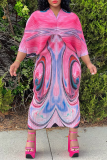 Robes de jupe crayon à col en V et patchwork à imprimé de rue bleu violet