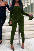 Ink Green Sexy Casual Solid Backless Off the Shoulder Skinny Jumpsuits