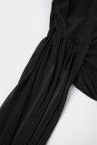 Vestidos de falda envueltos con hombros descubiertos sin espalda de patchwork sólido sexy negro
