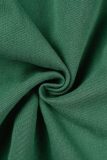 Green Casual Solid Patchwork Turndown Collar Long Sleeve Regular Denim Romper