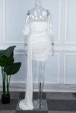 ホワイト セクシー ソリッド パッチワーク バックレス オフショルダー ラップ スカート ドレス