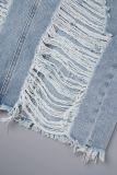 Синие повседневные однотонные рваные узкие джинсовые юбки с высокой талией