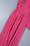 Vestidos de falda envueltos con hombros descubiertos sin espalda de patchwork sólido sexy rojo rosa
