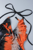 Bandagem com estampa sexy laranja tie-dye sem costas frente única vestidos sem mangas
