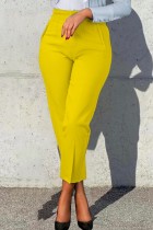 Amarillo Casual Patchwork liso Regular cintura alta lápiz Color sólido Pantalones