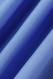 Lichtblauwe casual effen patchwork knopen vouw kraag overhemdjurk grote maten jurken