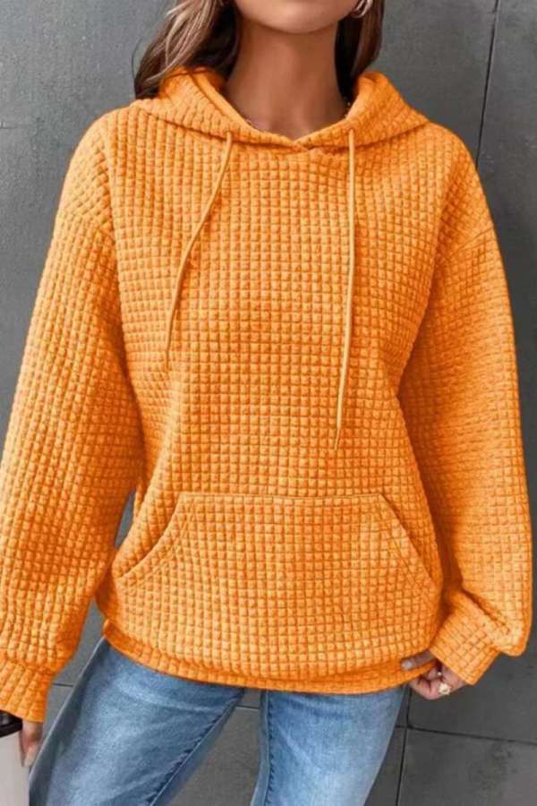 Orange Casual Solid Basic Hooded Collar Tops