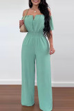White Casual Work Solid Patchwork Backless V Neck Straight Jumpsuits