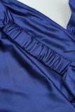 Robe Longue Bleue Sexy Décontractée Solide Dos Nu Halter
