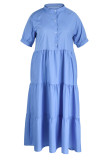 Vinröd Casual Solid Patchwork-knappar Vik turndown-krage Skjortaklänning Plus Size-klänningar