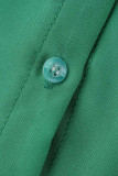 Damasco casual sólido retalhos botões dobra turndown colarinho camisa vestido vestidos plus size