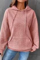 Pink Casual Solid Basic Hooded Collar Tops