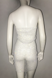 Белые сексуальные однотонные прозрачные платья с открытой спиной и узлом с открытыми плечами и юбкой на один шаг.