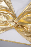 Золотые сексуальные повседневные твердые спинки с косым воротником без рукавов из двух частей