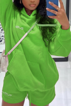 Зеленый Повседневный принт Пэчворк Воротник с капюшоном Длинный рукав Из двух частей