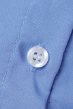 Azul claro casual sólido retalhos botões dobra turndown colarinho camisa vestido vestidos plus size
