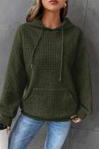 Olive Green Casual Solid Basic Hooded Collar Tops