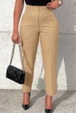 Yellow Casual Solid Patchwork Regular High Waist Pencil Solid Color Trousers