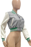 Grijs casual vest met patchworkprint bovenkleding