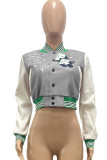 Groen casual vest met patchworkprint bovenkleding