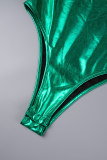 Зеленый сексуальный повседневный однотонный с открытой спиной и косым воротником без рукавов из двух частей