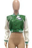 Groen casual vest met patchworkprint bovenkleding