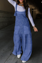 Ковбойские синие свободные комбинезоны на тонких бретельках с уличным принтом и карманами в стиле пэчворк